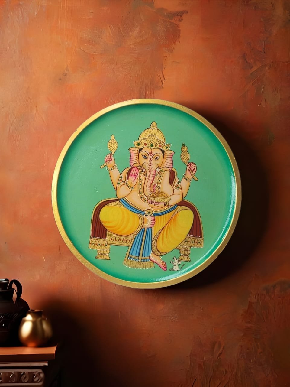 Ganpati Veena Wooden Plate