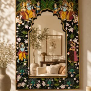Pichwai Theme Mirror Frame - Krishna Raslila Gopi Cow