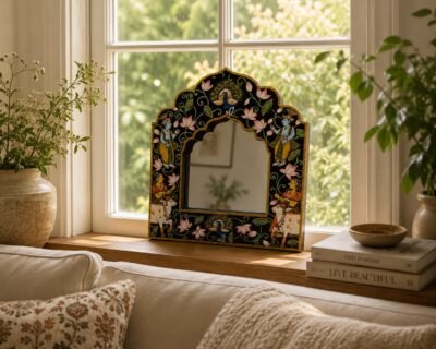 Pichwai Theme Mirror Frame - Krishna Gopi Cow